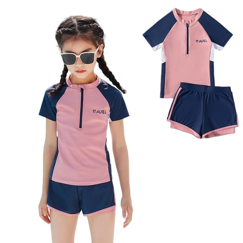  水着 女の子 セパレート 2点セット キッズ ジュニア 子供 半袖 スイムウェア 温泉