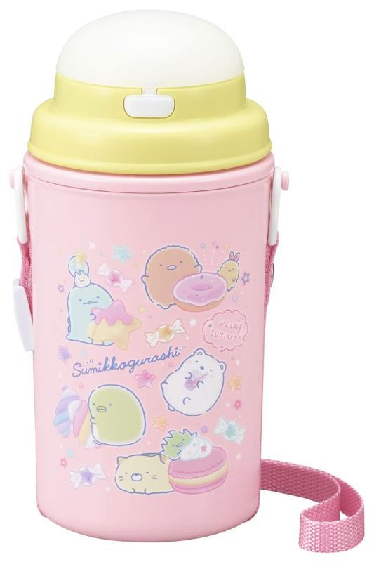 乐天商城 - OSK 水筒 ウォーターボトル 450ml すみっコぐらし ストロー付き水筒 断熱材入り 広口 保冷 ストラップ付き ワンタッチオープン日本製 SC-450S