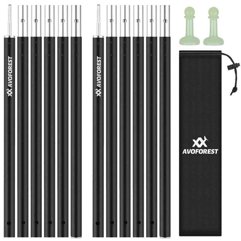 タープポール AVOFOREST アルミポール 直径19mm 2本セット最長204cm 6本連結 コンパクト収納 蓄光エンドキャップ付き ソロキャンプ 持ち運び楽々 キャノピー専用ポール サブポール 軽量 アルマイ