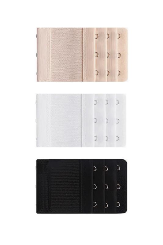  ブラジャー延長ホック 伸縮ゴム付き 3段 ホック間長さ1.9cm 3色セット 白 黒 ベージュ ブラジャー サイズアップ 妊娠 出産 産後 サイズ調整 ブラ エクステンダー