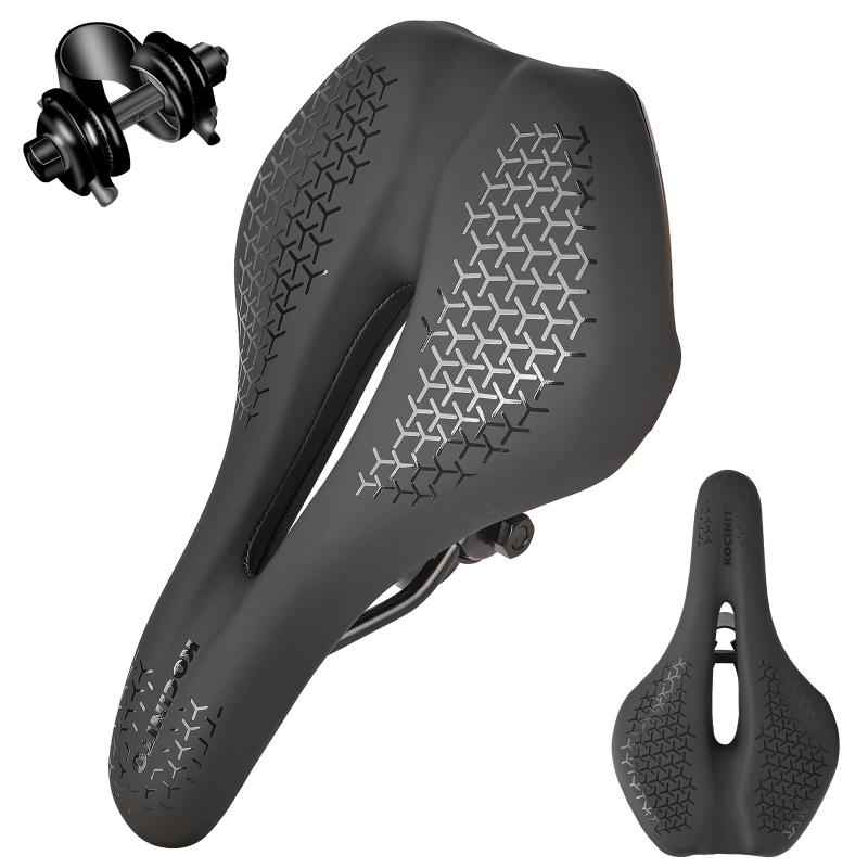 KOCINITO 自転車サドル お尻が痛くない 低反発 衝撃吸収 スポーツサドルクッション 穴開き 防水防滑 通気性 耐久性 ウェーブ形状 マウンテンバイク/ロードバイク/クロスバイク対応 ブラック