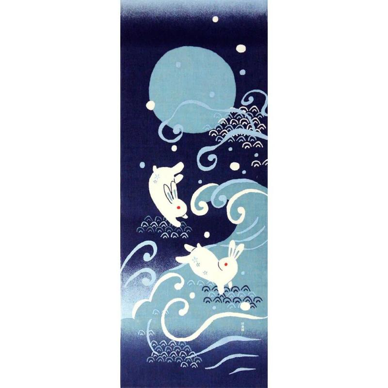 濱文様 絵てぬぐい 跳ね波うさぎ