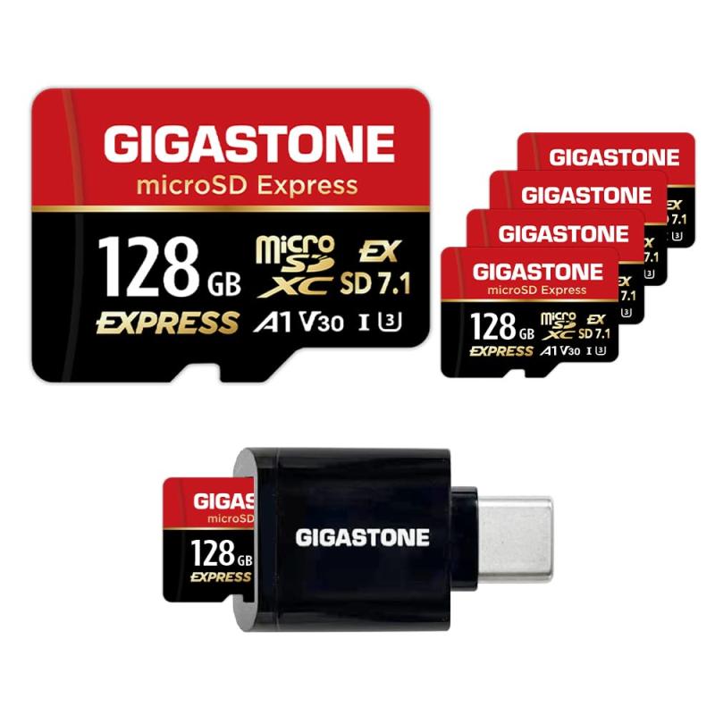 【Switch 2 専用設計】GIGASTONE microSD Express microSDカード 128GB 5枚セット SD7.1 読み取り速度/書き込み速度最大 880/500MB/s A1 V30 U3 Type-Cカードリーダー付き