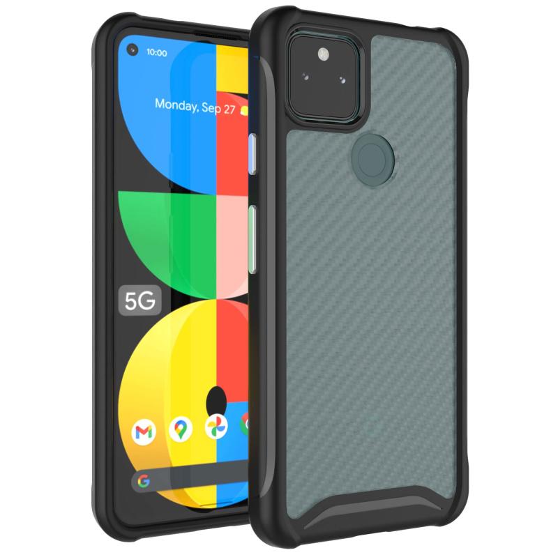 TUDIA 透明 バンパー Google Pixel 5a 5G ケース,  カーボンファイバーデザインの保護ケースカバーを備えたアンチスクラッチクリア耐衝撃ハードバック Pixel 5a - (ブラック)