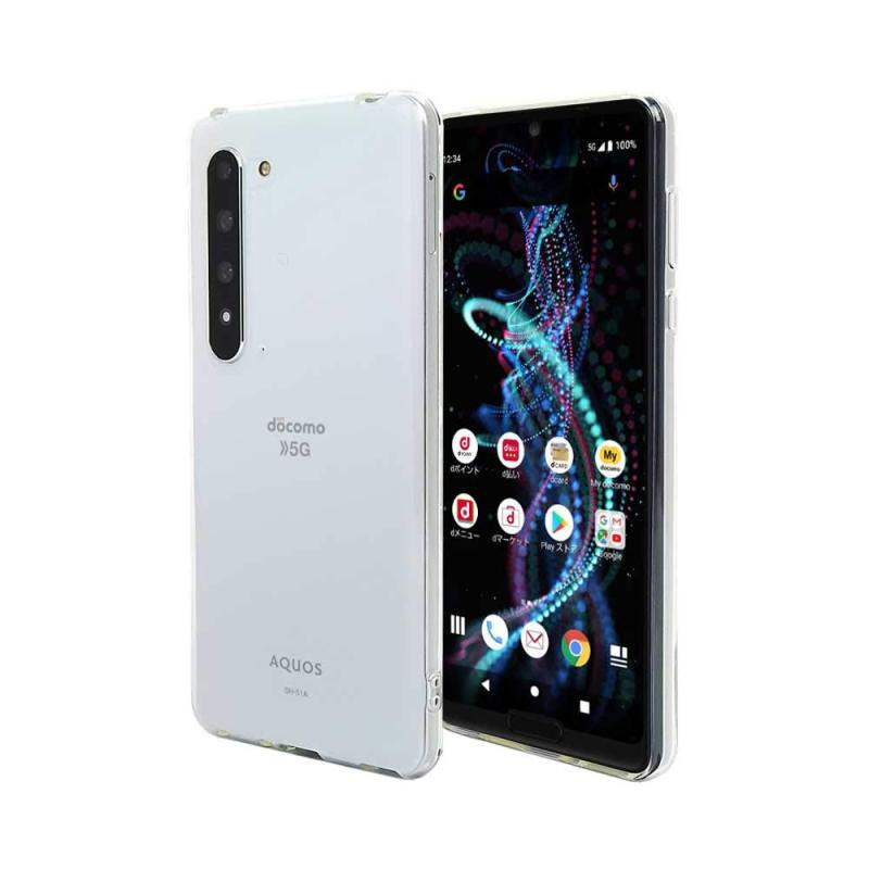 AQUOS R5G SH-51A SHG01 908SH 互換対応 スマホケース クリア カバー 耐衝撃 薄型 耐熱性 シンプル 高光沢 軽量 ソフト ラバーケース ストラップホール付  (AQUOS R5G, クリア)