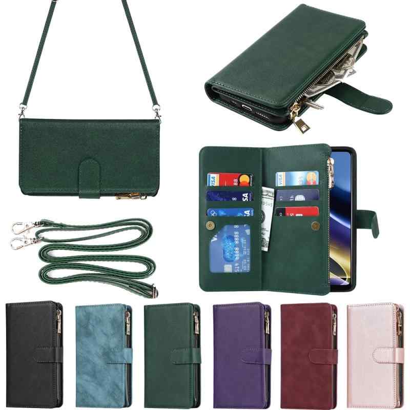 Eastwave for Motorola Moto G52J 5G ケース for moto G52j 5g 縄掛けケース 手帳型 財布型 ICカード コインポケット ストラップ付き カード 収納 小銭入れ ファスナーポケット付き PUレザー 6色グリ