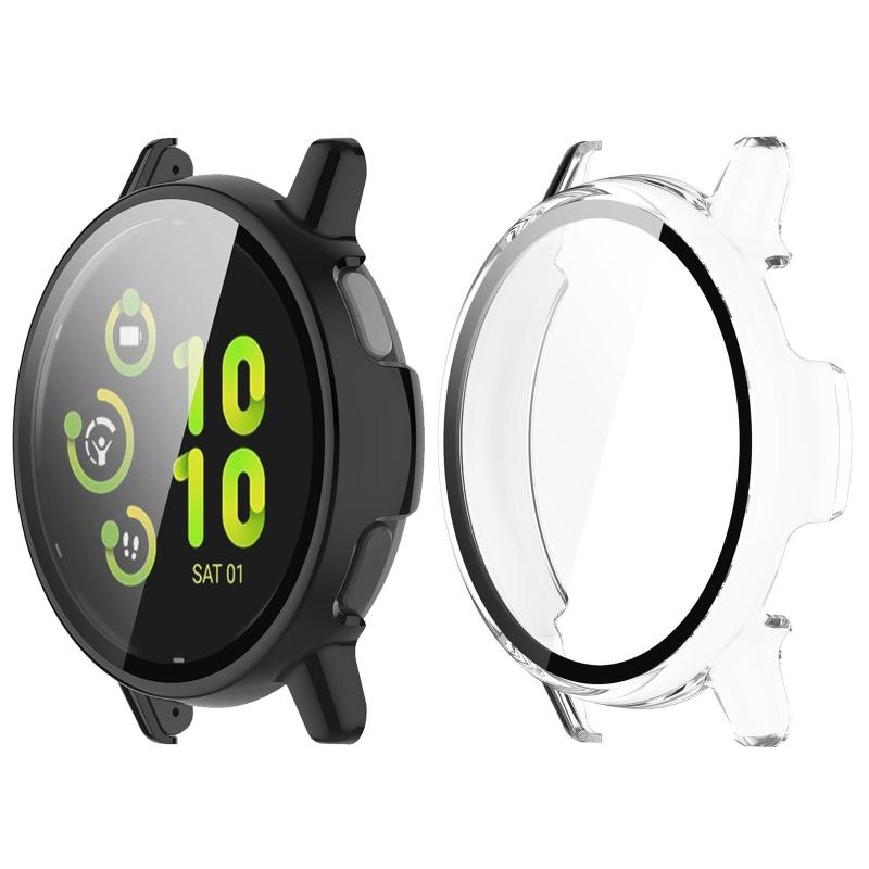 RuenTechケース 対応Garmin vivoactive 5ケース Garmin vivoactive5スマートウォッチ用 ハードPC素材 耐衝撃カバー メッキ加工 一体型保護カバー 取扱簡単 高透過率 (pc素材 黒色+透明)Garmin vivoactive 5 ケースは、スマートウォッチの機体寸法に完全合わせて製作され、曲線やボタン位置を精確に追従。装着後のがたつきを無くし、ボタン操作やセンサー機能を妨げず、本来の使い勝手を最大限に保ちます。耐衝撃性に優れたハード PC 素材を外装に採用，日常の落下、擦過から機体を厳重に守り；表面の精致なメッキ加工で高級感を付与し、ウォッチのデザインを引き立てると同時に、耐久性も向上させています。​側面と画面周囲を覆う一体型設計で、指紋、汚れ、ゴミの侵入を効果的に防ぐ。全方位から機体を守り、長期的に新品の状態を維持できます。Garmin vivoactive 5 カバーの画面部分は高透過率素材を採用し、ウォッチの鮮明な表示を損なわず、タッチ操作の感度も確保。工具不要でワンタッチ着脱が可能で、日常メンテナンスが簡単です。ブラックのケースに透明な保護層を組み合わせたデザインは、清潔で上品な雰囲気を醸し出しています。通勤やレジャー、軽い運動など、あらゆるシーンに完璧にマッチし、時計の独特な魅力を存分に引き立てます。