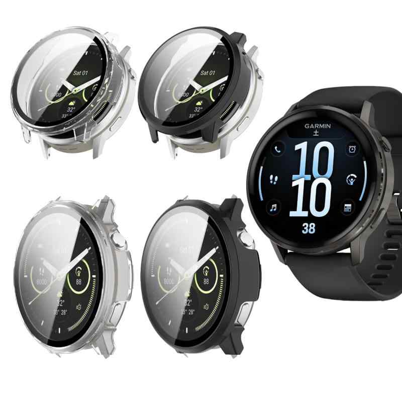 【2枚セット】For GARMIN(ガーミン) Venu 4 45mm 対応 ケース【SUNZHXIN】PCゴム 一体型 反射低減 完全保護 疎水撥油 指紋防止 装着簡単 GARMIN Venu 4 45mm 用 ケース カバー(クリア+ブラック)【対応機種】GARMIN(ガーミン) Venu 4 45mm 用ケース，ご購入前に必ず本体の機種をご確認ください。【耐衝撃性】：この保護ケースは、使用中に時計を傷や汚れから保護します。デバイスを落とした場合、シェルが衝撃を吸収するため、GARMIN(ガーミン) Venu 4 45mm ケースはデバイスをしっかりと保護します。【防塵・油汚れ防止】表面は特殊加工が施されており、滑らかで弾力性があるだけでなく、手触りも良く、防塵、防水、指紋防止、耐油性もあります。【脱着簡単】ケースはとても柔軟なので、取り付けも取り外しも簡単にできます。環境に優しい、耐久性があり、放熱がよくです、全体的に軽くて薄く、高いデザイン性を高い次元で併せ持っています【軽量でスリム】まるで着けていないかのような軽さで、長時間の着用にも最適です。スリムなデザインが手首にエレガントな雰囲気を添え、どんなシーンにもぴったりです。