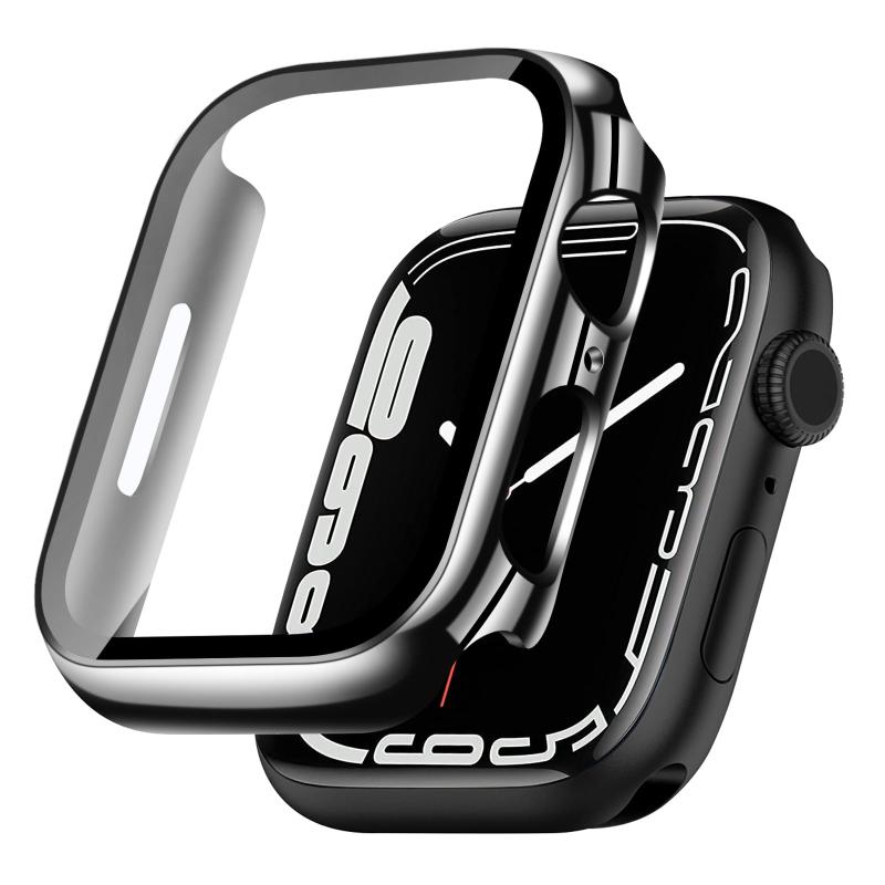 TEMEDO 対応 アップルウォッチ カバー 45mm Apple Watch 9/8/7 ケース メッキ加工 ガラスフィルム 一体型 高感度タッチ キズ防止 PC素材 全面保護 二重構造 高耐久 高透過率 装着簡单(光沢のブ