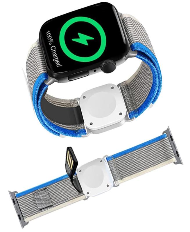[PUZESHUN] アップルウォッチバンド Apple Watch 対応ワイヤレスマグネット式充電機能付きのナイロン バンド 、Apple Watch 8/SE2/SE/7/6/5/4/3/2/1対応 全シリーズ対応 (グレー, 42mm 44mm 4