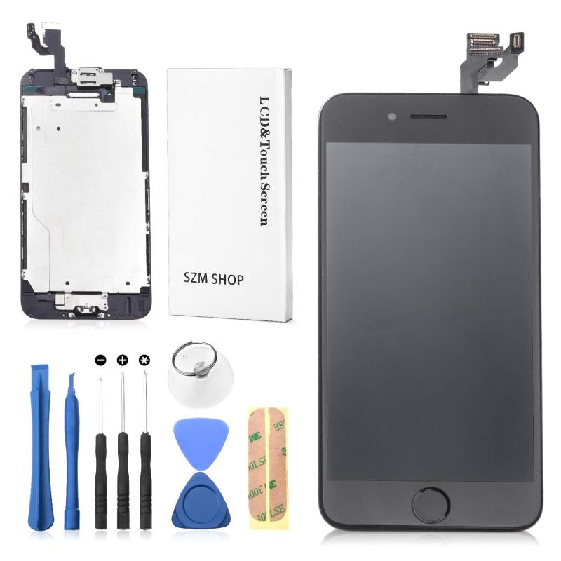 SZM i Phone 6用 タッチパネル フロントガラスデジタイザ 液晶パネルセット 修理パーツ 工具付属 （スピーカー +フロントカメラ+ホームボタン付き）黒