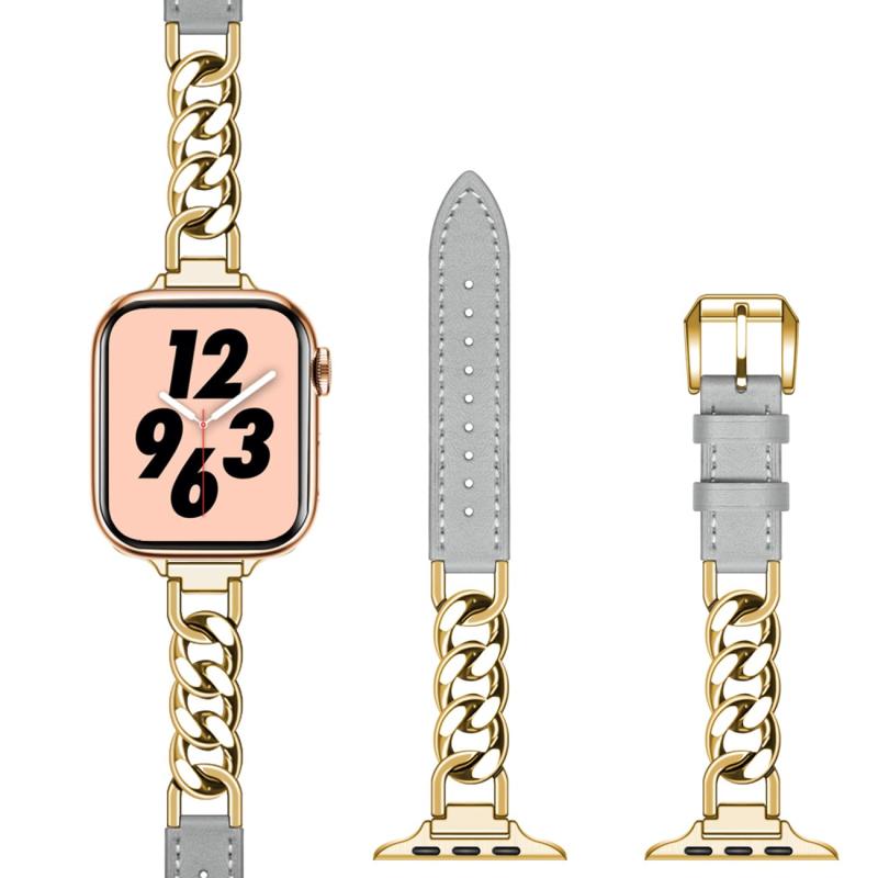 Apple Watch対応レディース49mm 45mm 44mm 42mm 41mm 40mm 38mm、Ultra 2 1 iWatchシリーズ9 8 7 6 5 3 2 1 SE Dressyステンレスチェーンレザーベルト 41mm 40mm 38m