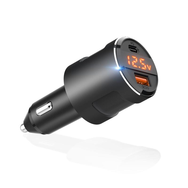 ラマス(Ramasu) カーチャージャー 65W 2ポート LED電圧計 車載充電 12V・24V車対応 PD3.0&amp;QC3.0 USB Type-C最大65W出力/Type-A最大18W出力 シガーソケット 2台同時充電 国内検品済み RA-A