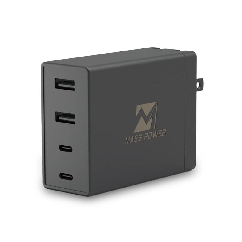 MASS POWER 100W Power Delivery Adapter USB-C×2 USB-A×2 4台同時充電 折り畳みプラグ 安全設計