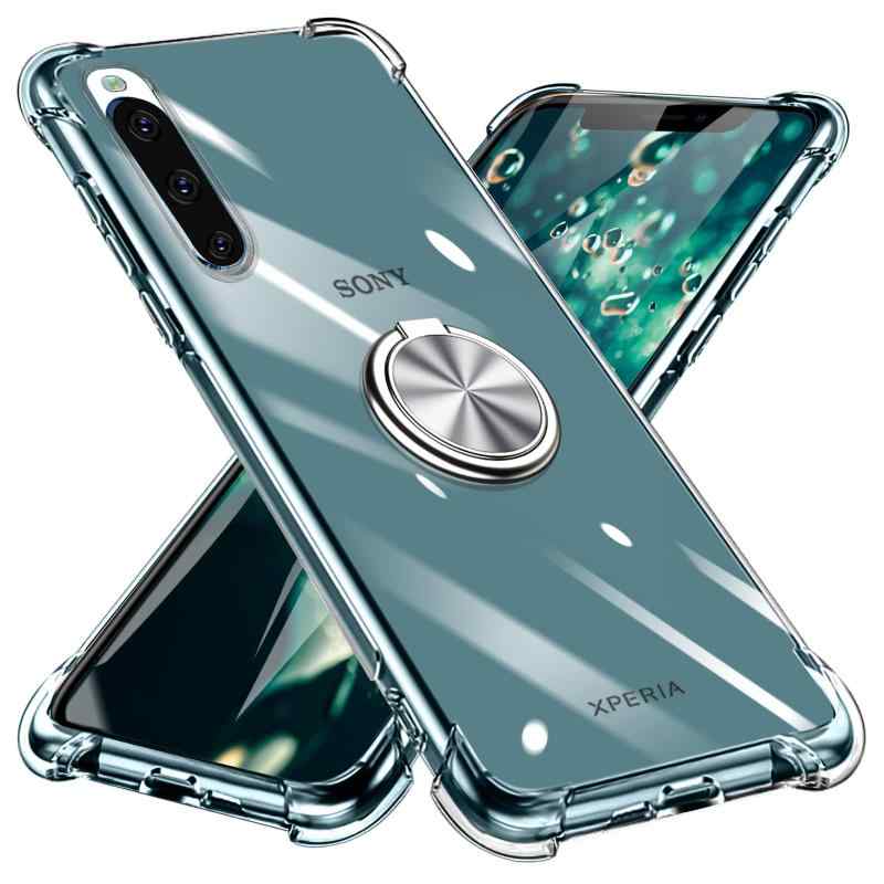 Xperia 10 II 用 ケース リング付き TPU グラデーション色 SO-01M SOV41 用 携帯カバー 耐衝撃 透明 車載ホルダー対応 一体型 落下防止 防塵 変形防止 全面保護 ソニー 用 カバー W-CSZH-05-X10II