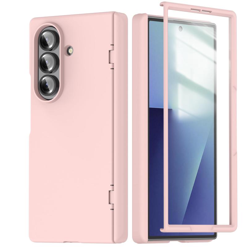 スマホ携帯ケース手帳型強化ガラス一体型 軽量 薄型 ヒンジ保護 360度防護 防汚磨砂加工 肌感PC カバー ワイヤレス充電対応 レンズ保護 -中轴肤感全包