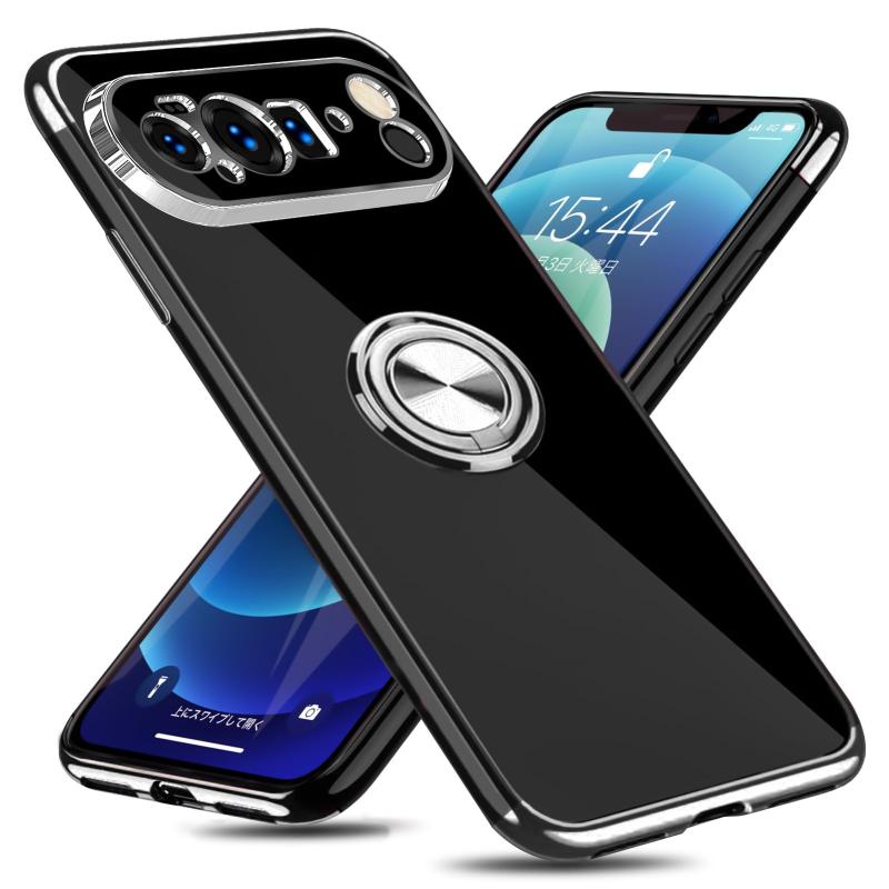 QOUNVYW 対応 Google Pixel 10 Pro XL 用 ケース リング付き クリア 耐衝撃 スタンド機能 透明 TPU 車載ホルダー対応 落下防止 防塵 薄型 軽量 一体型 変形防止 保護カバー ピクセル 10 プロ XL 用 カバー