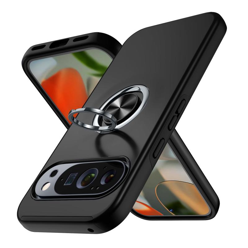 WOYSOBA 対応 Google Pixel 10 Pro XL 用 ケース リング付き 耐衝撃 内蔵スタンド付き 衝撃吸収 tpu 薄型 擦り傷防止 シリコン スタンド機能 車載ホルダー対応 二重構造 PC バンパー スマホケース 全面