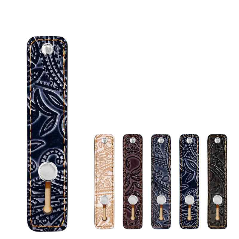 本革 牛革 スマホバンド スマホベルト スマホホルダー 落下防止 スライドベルト スマホスタンド 型押し ペイズリー