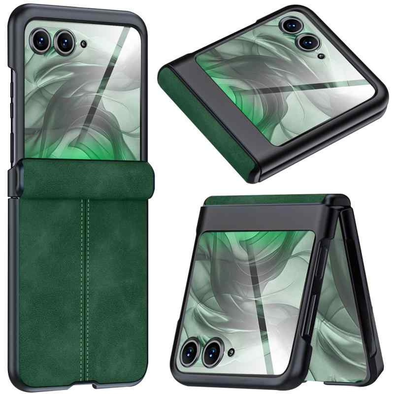 NINKI適応Moto Razr 50 用ケース 液晶フィルム付き 手触り良き レザー製 PU革 ビジネス Qi充電対応 バンパー ワイヤレス充電 折りたたみ サブ画面保護 滑り止め 耐衝撃 デザイン Moto Razr 50 ケース