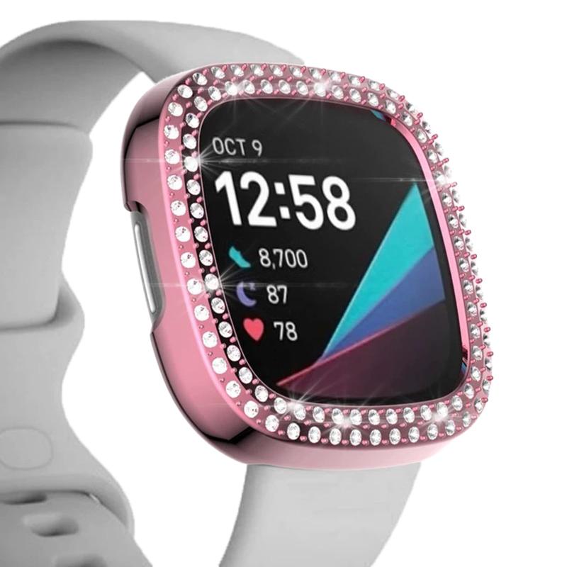 CIOODDW for Fitbit Sense2/versa4 カバー ダブルダイヤモンド キラキラ 超簿軽量 PC素材 耐衝撃 装着簡単 Fitbit Sense2/versa4 対応 可愛い 傷防止 簡単に取り付け・取 全面保護 (ピンク,液晶フィ