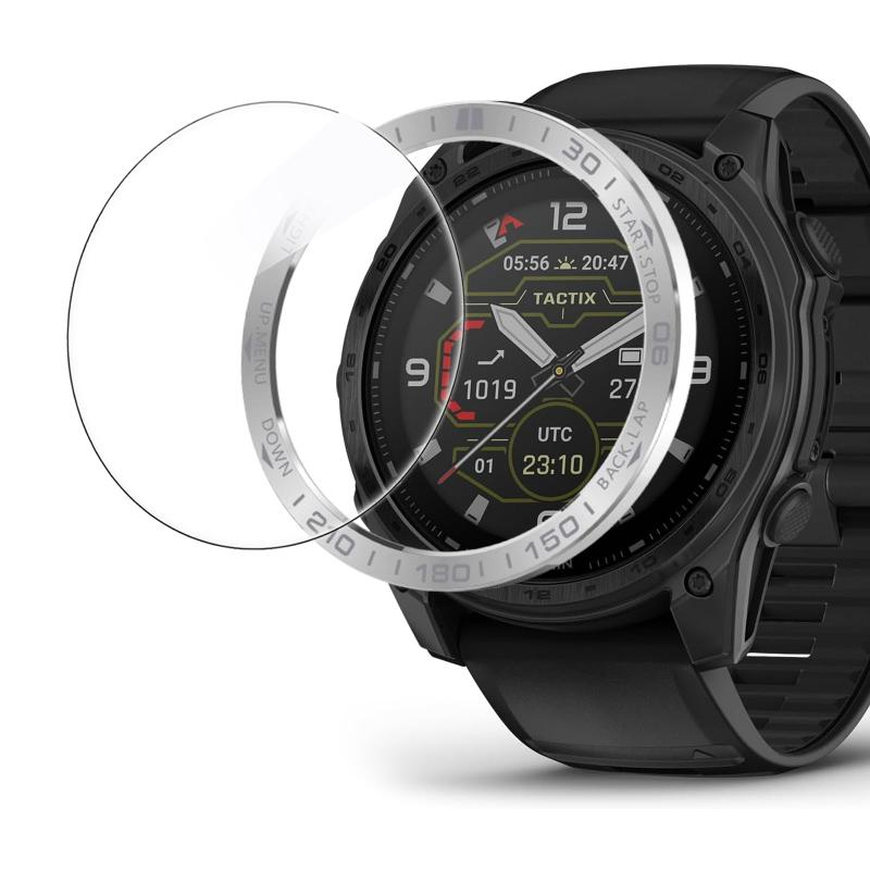 Lamshaw 対応 Garmin tactix 8 ベゼルリング、強化金属 フレーム 保護カバー 耐衝撃 傷防止 耐衝撃 交換ベゼル + 9H ガラスフィルム 対応 Garmin tactix 8 51mm SOLAR AMOLED, 47mm AMO