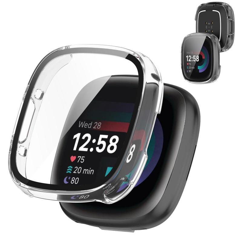 For Fitbit Sense 2/Versa 4 対応 ケース強化ガラス 一体型 Fitbit Sense 2/Versa 4 保護カバー PC素材超薄型 装着簡単 耐衝撃 飛散防止 高感度 高透過率 傷防止 全面保護 指紋防止