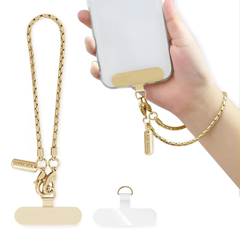  スマホ ストラップ 手首 ハンドストラップ スマホ チェーン 金属製 TPU透明+金属製金色ストラップホルダー2枚入り 携帯ストラップ スマホ 落下防止 スマホ スリ対策 鍵/携帯/財布 紛