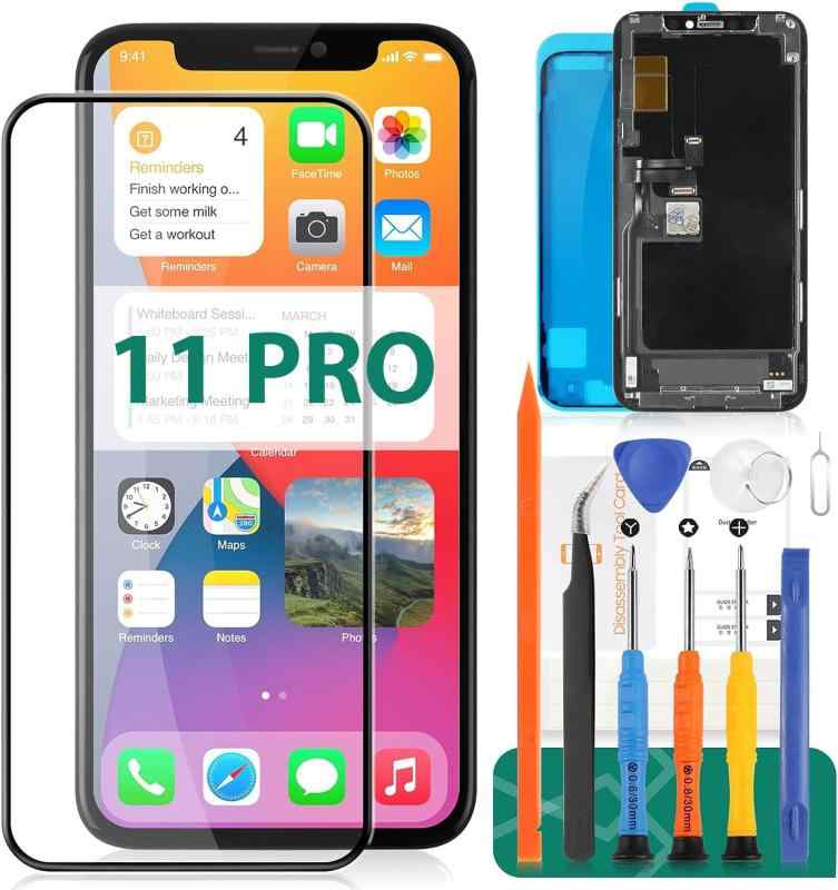 SRJTEK For iphone 11 Pro 液晶パネル 画面交換修理用 タッチパネルセット 5.8インチ A2215 A2160 A2217モデルに対応 LCDディスプレイタッチスクリーン デジタイザー 修理パーツ 工具付き