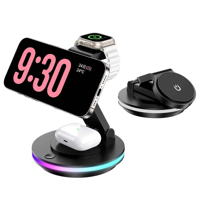 3in1 ワイヤレス充電器 折り畳み式 15W急速充電 I-phone17/16/15/14/13/12 マグセーフ 角度調整可能