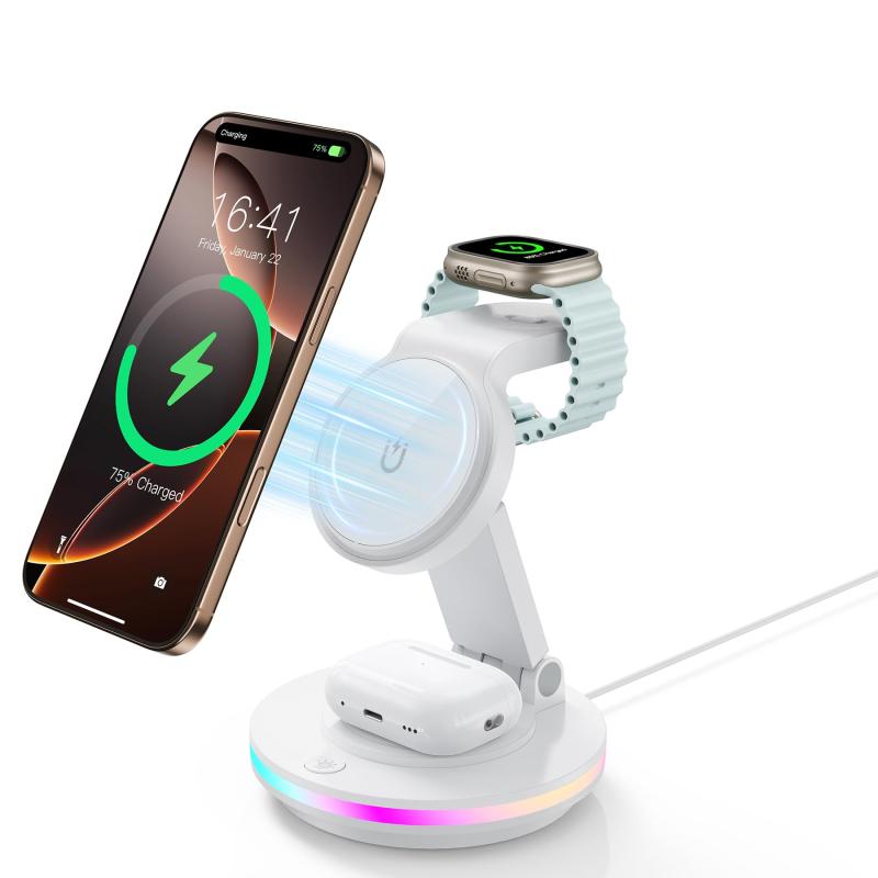 コマンドの3in1 ワイヤレス充電器 折り畳み式 15W急速充電 I-phone17/16/15/14/13/12 マグセーフ 角度調整可能｜アングル2