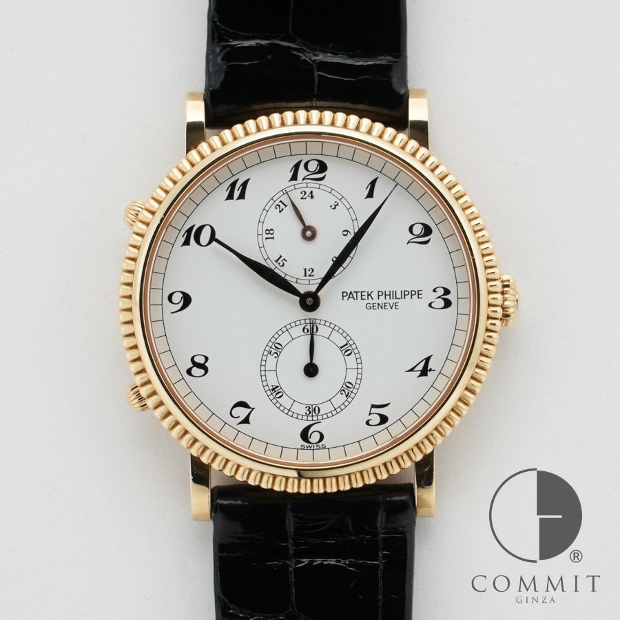 パテックフィリップ カラトラバ トラベルタイム Ref.5034J イエローゴールド ホワイト文字盤 【中古】【腕時計】【送料無料】