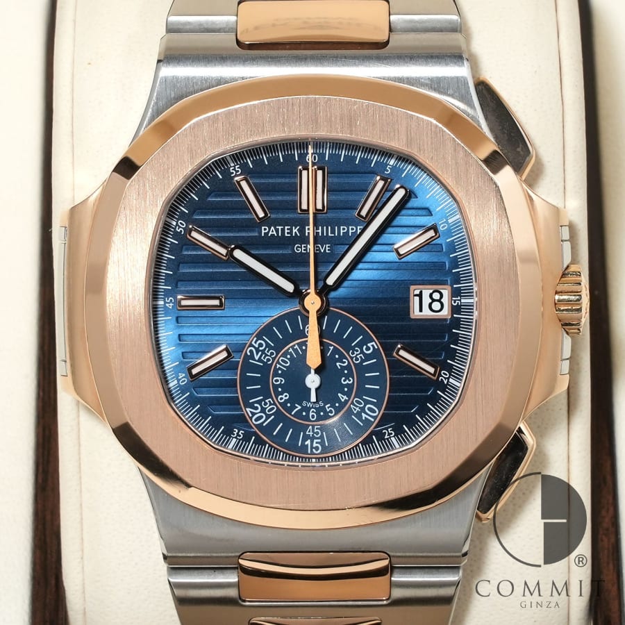 パテックフィリップ ノーチラス クロノグラフ Ref.5980/1AR-001 ステンレススチール/ローズゴールド ブルー文字盤 【中古】【腕時計】【送料無料】