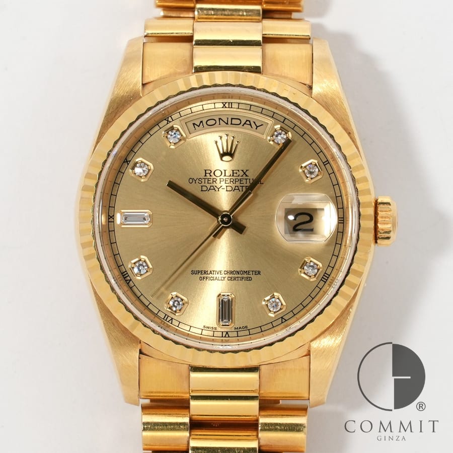 ロレックス デイデイト36 Ref.18238A イエローゴールド シャンパンx10Pダイヤ文字盤 【中古】【腕時計】【送料無料】