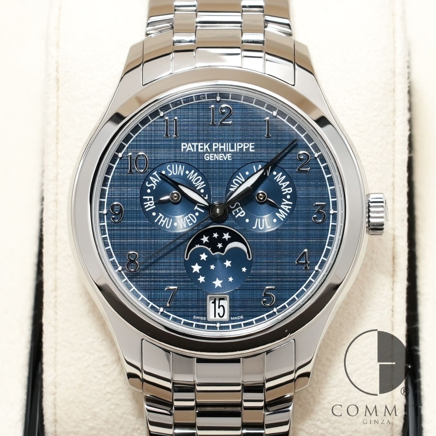 World Time - パテックフィリップ アニュアルカレンダー ムーンフェイズ Ref.4947/1A-001 ステンレススチール ブルー文字盤 【中古】【腕時計】【送料無料】