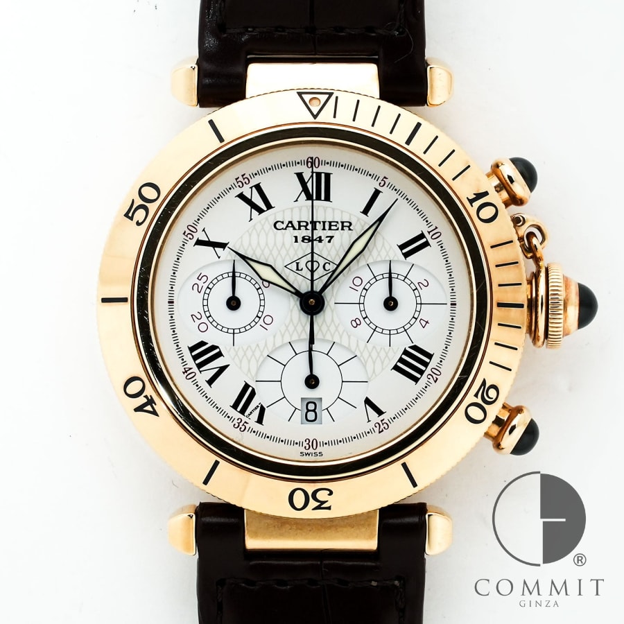 カルティエ パシャ クロノグラフ 38mm 150周年記念モデル Ref.W30X7651 イエローゴールド ホワイト文字盤 【中古】【腕時計】【送料無料】