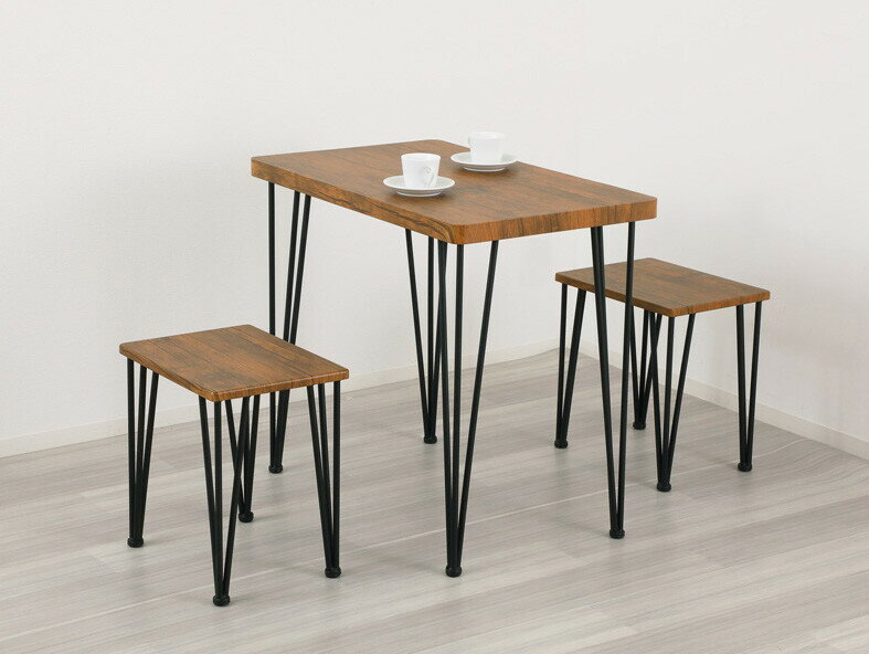 Four-Piece Set - ダイニング3点セット ヴィンテージブラウン おしゃれ ダイニングセット 木目 スチール 食卓テーブルセット ダイニングチェアー コンパクト スタイリッシュ 北欧 アート