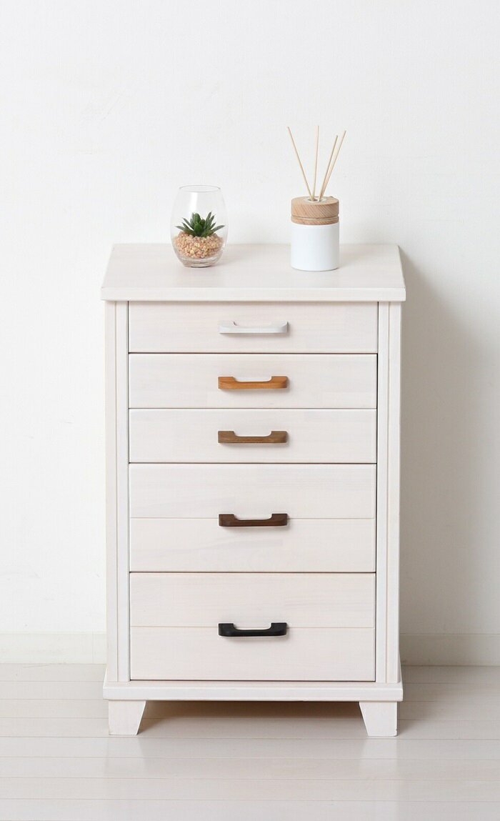 チェスト 国産 天然木 5段 日本製 引き出し収納 木製 おしゃれ ホワイト 北欧 カントリー 白家具 フレンチカントリー リビング 寝室 玄関 廊下 電話台 FAX台 半完成品 書斎 一人暮らし 引出し収納
