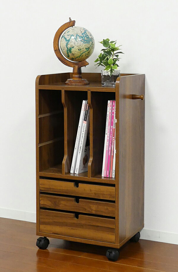 送料無料 リビングワゴン ランドセルラック a4ファイル キャスター付き 木製 書斎 子供部屋 コンパクト 本棚 収納ラック おしゃれ サイドワゴン デスクサイド ブラウン [2]