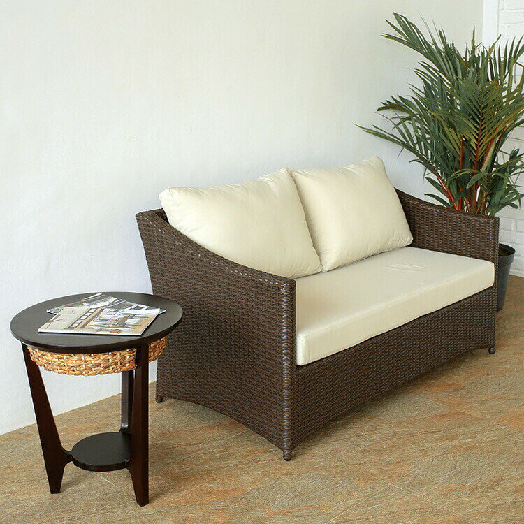 ウォーターヒヤシンス ラウンドサイドテーブル アジアン家具 マホガニー材