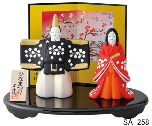 錦彩 華桜立雛 日本製 陶器 国産 ひな人形 ひな祭り ひなまつり 置物 置き物 飾り物 オブジェ 女の子 かわいい 和風 和モダン 和室 レトロ インテリア雑貨 和雑貨 可愛い おしゃれ ミニチュア 贈り物 ギフト