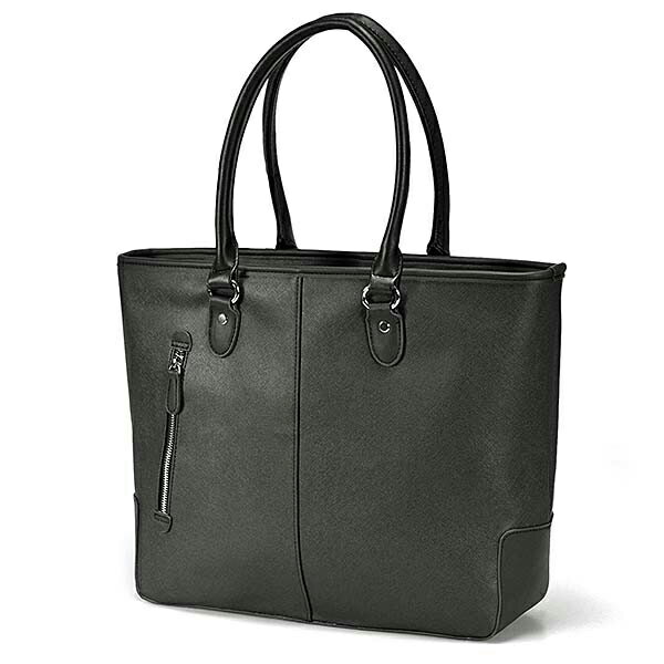 送料無料 角シボ型押し合皮 トートバッグ PC収納可能 ファスナー付き 大容量 レディース メンズ 男女兼用 高級感 おしゃれ カジュアル ビジネス ブラック グレー ネイビーブルー