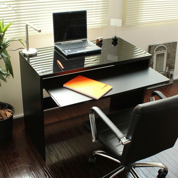 送料無料 パソコンデスク 単品 スライドテーブル付 鏡面仕上 日本製 90cm幅 ブラック PCデスク 学習デスク 学習机 書斎 ワークデスク オフィスデスク 勉強机 机 つくえ ブルックリン 西海岸 男前 作業机 おしゃれ 北欧
