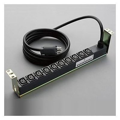 200Vコンセント 19インチラック横取付用金具付 20A 250V C13×10個口 VCTケーブル 1...