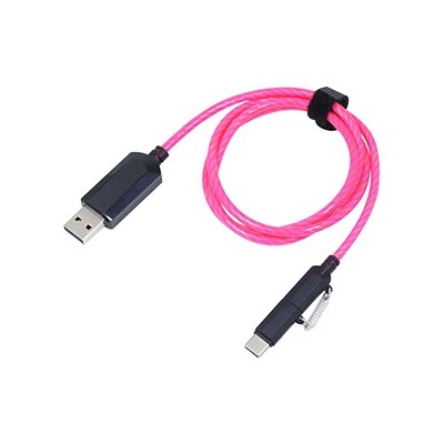 2WAYイルミネーションケーブル　microUSBケーブル　Type−C変換コネクタ付　ケーブル長80cm　ピンク　CK−C07PK