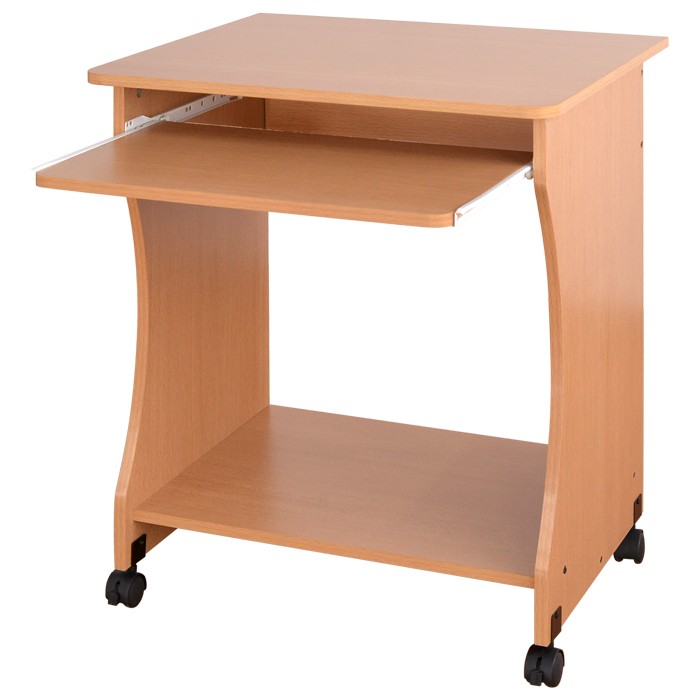 送料無料 木目調パソコンデスク 60cm幅 キャスター付き 木製 おしゃれ ハイタイプ キーボードスライダー付 パソコンラック 木製デスク パソコン机 PCデスク シンプル