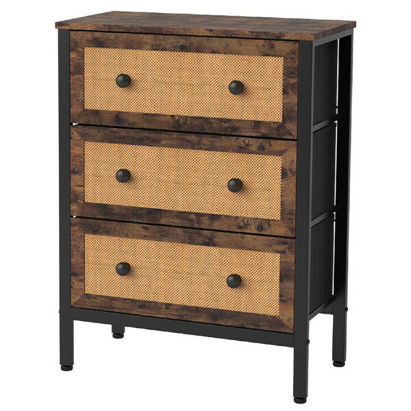 2色の紙をラタン風に編み込んだ引き出しの前面板とアンティーク調のプリントの組み合わせがとってもおしゃれな、アジアンテイスト溢れる収納チェストです。フレームの組立にビスの使用を出来るだけ減らし、引き出しは開いて中敷を入れるだけという組立方式な...