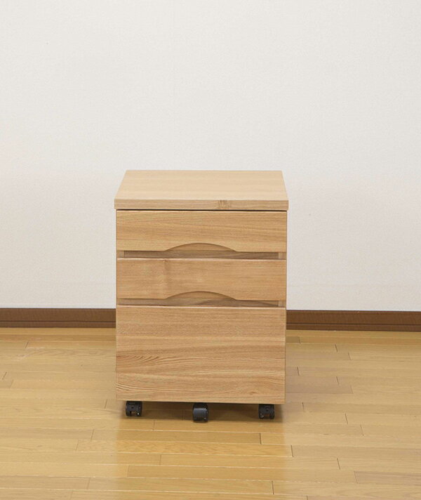 タモ突板キャビネット サイドワゴン キャスター付き オフィスワゴン デスクワゴン 引き出し収納 サイド..