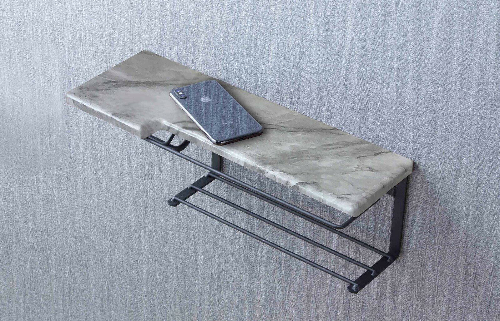 コミットアンド楽天市場店のトイレットペーパーホルダー大理石柄 ストックタイプ トイレットペーパー置き 壁掛け ヴィンテージ 収納付き 棚付き タオル掛け｜アングル2
