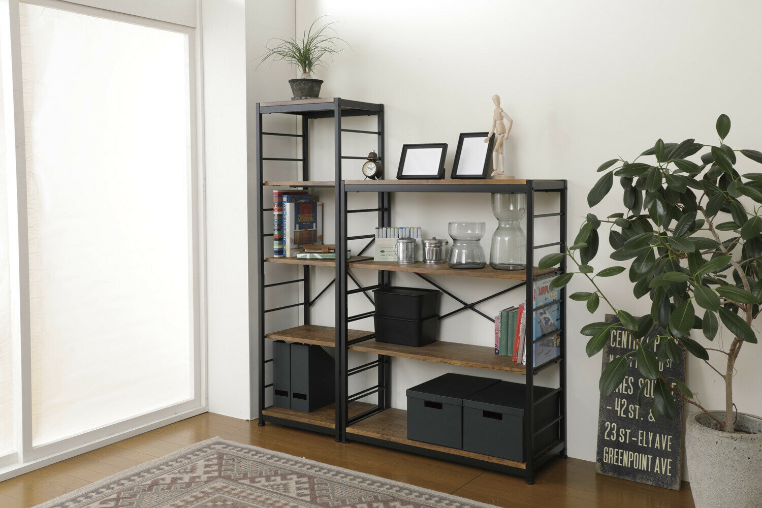 フリーラック5段 スリム オープンラック インダストリアル 木目調 ディスプレーラック 飾り棚 リビング レトロ おしゃれ [2]